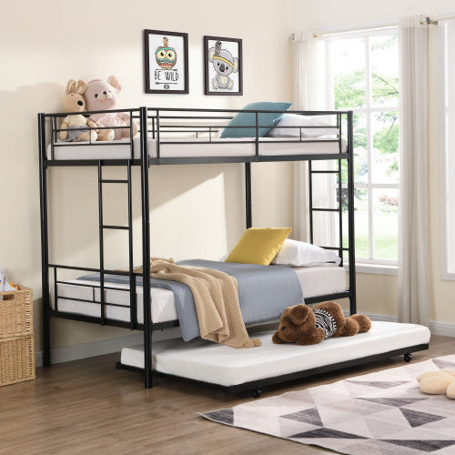 METAL Bunk Bed With Trundle Black