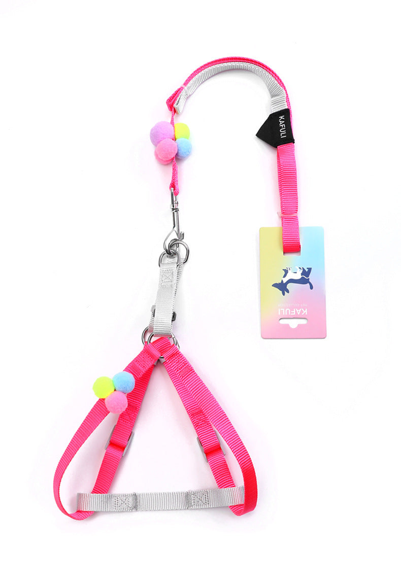 Colorful Fluffy Ball Cat Traction Rope Small And Medium-Sized Dog Chest Harness Dog Walking Rope Cat Rope