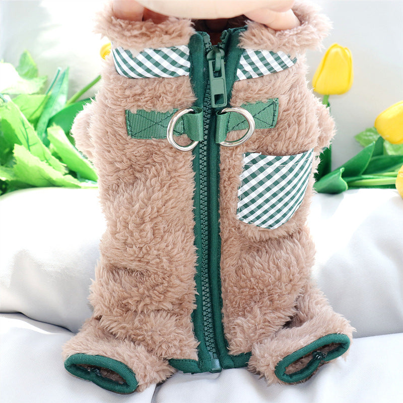 Plush Fleece Dog Coat For Small Dog With Double D-Ring Zipper On Back Pet Jumpsuit Puppy Pajamas Winter Fall Pjs Chihuahua Yorkie Thermal Clothes