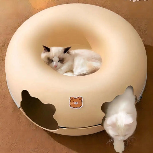 Cat Tunnel BedCat Nest Four Seasons Universal Summer Sleep Internet Red Donut Dodge House Pet Cat Drill Hole Semi-EnclosedPeekaboo Cat Cave, Cat Donut Tunnel Toy For Indoor Cats, Circle Bed