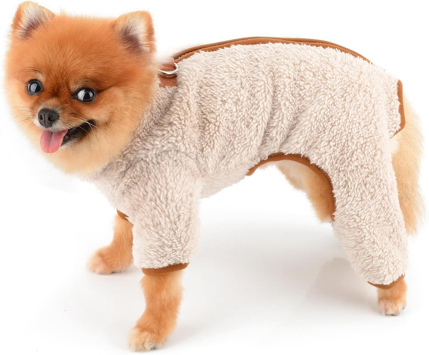 Plush Fleece Dog Coat For Small Dog With Double D-Ring Zipper On Back Pet Jumpsuit Puppy Pajamas Winter Fall Pjs Chihuahua Yorkie Thermal Clothes