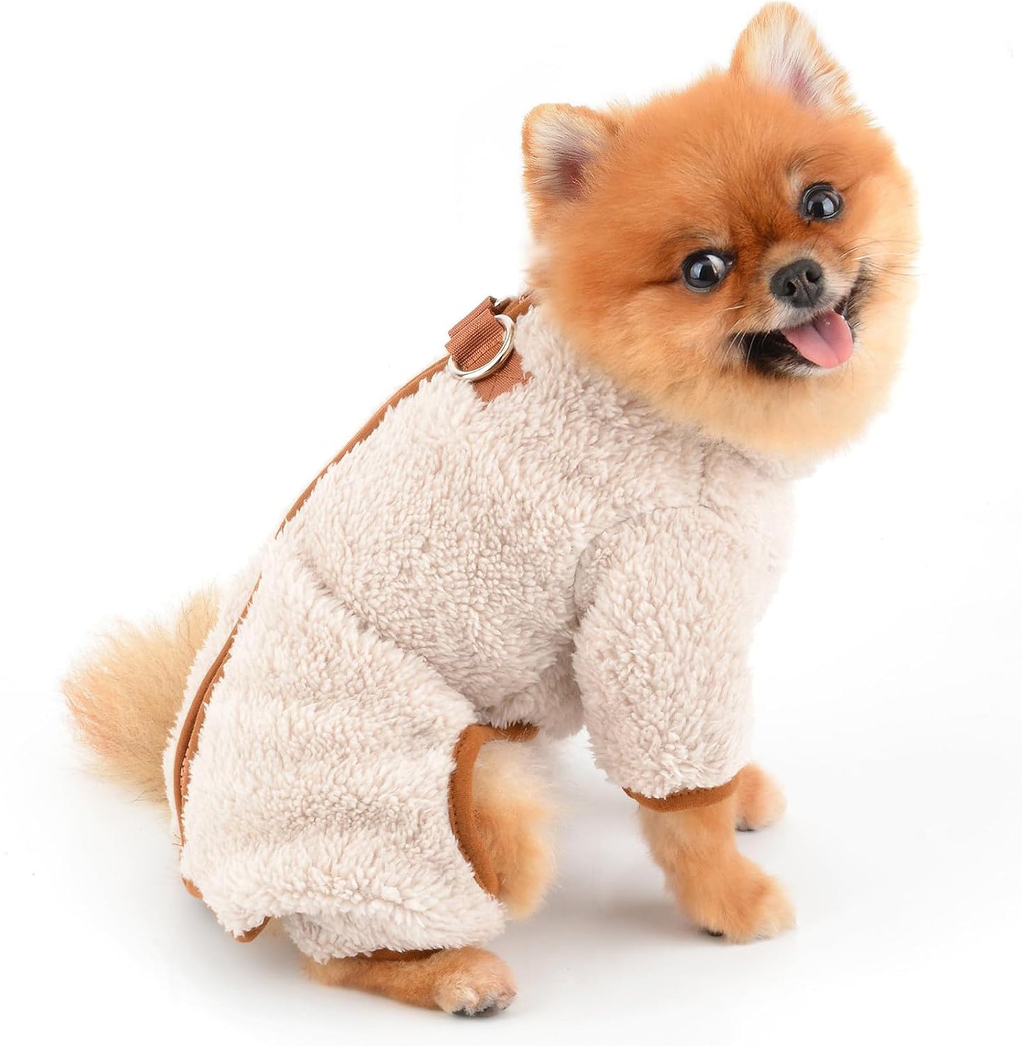 Plush Fleece Dog Coat For Small Dog With Double D-Ring Zipper On Back Pet Jumpsuit Puppy Pajamas Winter Fall Pjs Chihuahua Yorkie Thermal Clothes