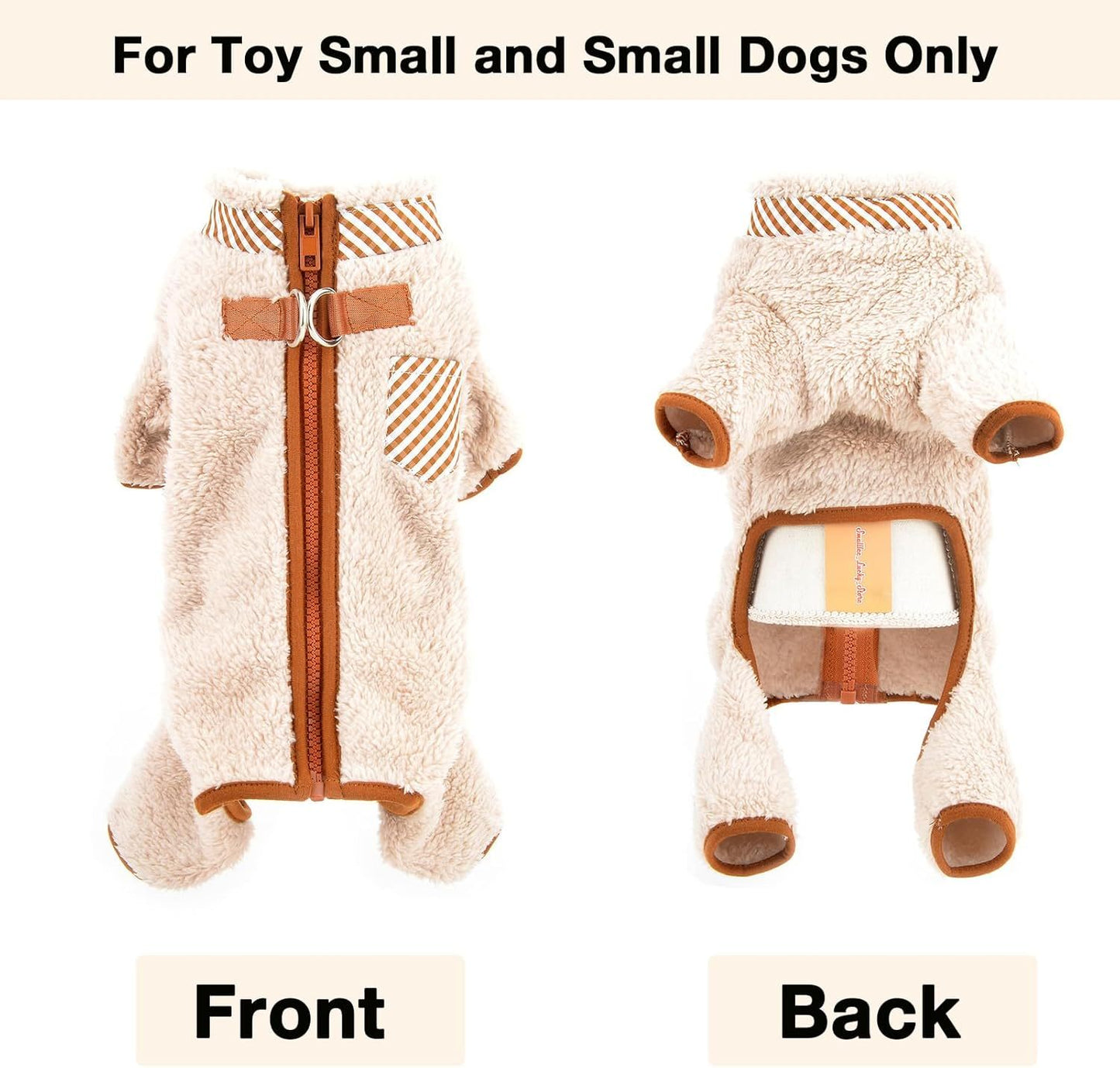 Plush Fleece Dog Coat For Small Dog With Double D-Ring Zipper On Back Pet Jumpsuit Puppy Pajamas Winter Fall Pjs Chihuahua Yorkie Thermal Clothes